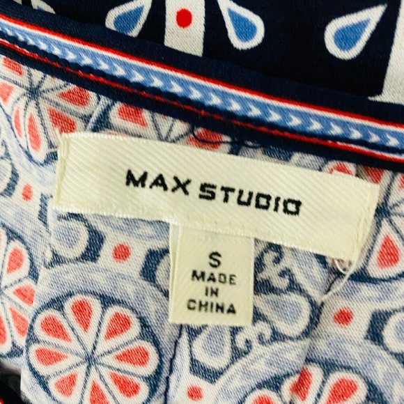 Max Studio Blue Red Bohemian Print Short Cold Should Sleeve Women's S Top - Picture 4 of 4